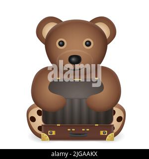 Teddy bear with suitcase on a white background. Vector illustration. Stock Photo