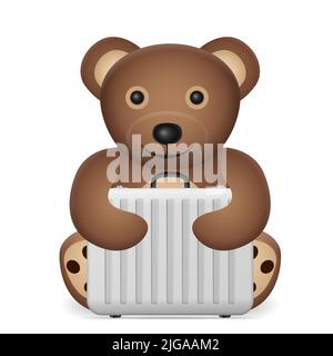 Teddy bear with suitcase on a white background. Vector illustration. Stock Photo