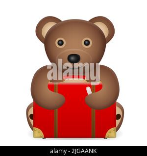 Teddy bear with suitcase on a white background. Vector illustration. Stock Photo