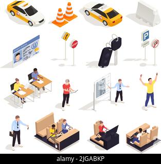 Driving School Lesson Collection Icons Set Vector Stock Vector Image ...