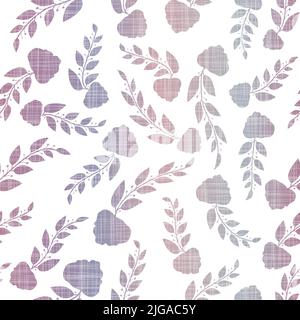 Colourful textured gradient white floral branches silhouette vector seamless pattern background Stock Vector