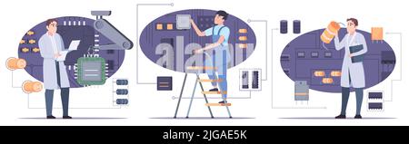 Micro chips composition with programmer symbols flat isolated vector illustration Stock Vector