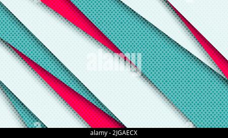 Abstract background blue, white and red diagonal stripes with polka dots pattern paper art style. Vector illustration Stock Vector