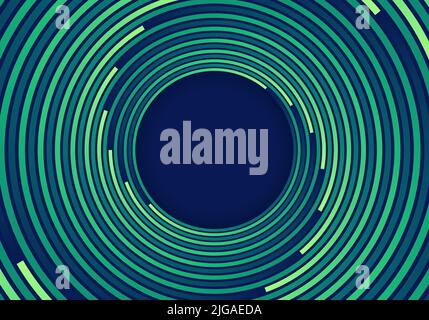 Abstract green circles spiral vortex lines pattern on blue background. Vector illustration Stock Vector