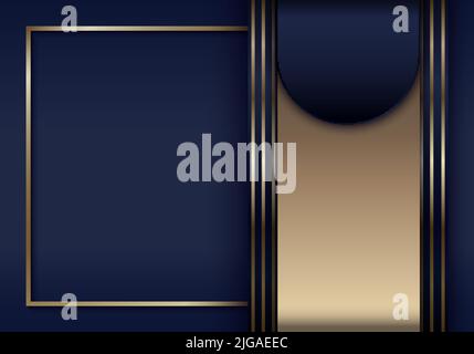 Abstract luxury template golden stripes lines on blue background. Vector illustration Stock Vector