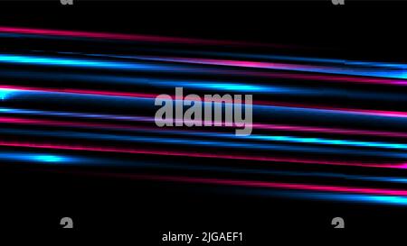 Abstract blue and red neon lighting speed blurred motion effect on black background. Technology futuristic concept. Vector illustration Stock Vector