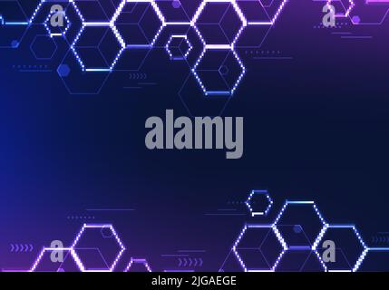 Abstract innovation technology background blue and purple neon lighting hexagon geometric pattern. Vector illustration Stock Vector