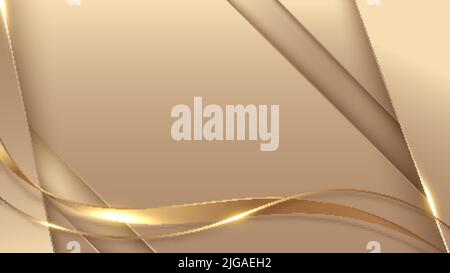 Abstract background elegant golden stripes with gold ribbon line wave elements and lighting effect luxury style. Vector illustration Stock Vector