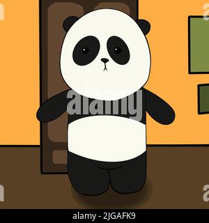 Panda character stands in the apartment and waits for guests Stock Vector