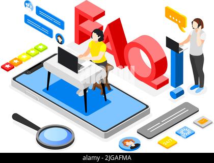 Obtaining useful information isometric composition for frequently asked questions page template vector illustration Stock Vector