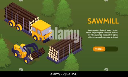 Isometric wooden sawmill composition with outdoor scenery and warehouse ...
