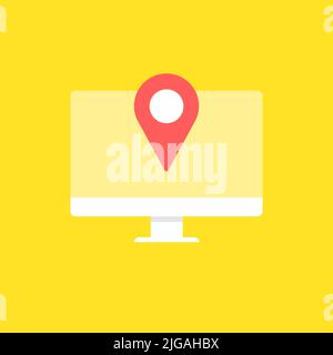 Geodesy icon with location point on the monitor screen. Online map conception. Stock Vector