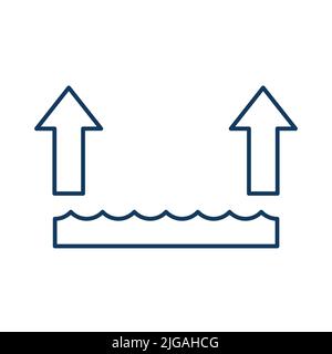 Icon of water evaporation under the influence of the sun. The global problem with rising sea levels. Stock Vector