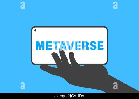 Phone in hand that connects to the metaverse. Banner suitable for posters, banners, applications and web pages Stock Vector