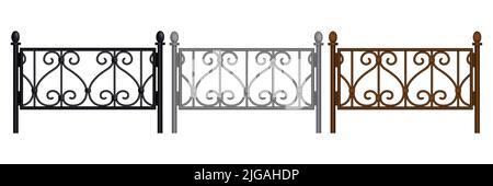 Steel railing realistic set in red black and gray colors with identical pattern isolated vector illustration Stock Vector