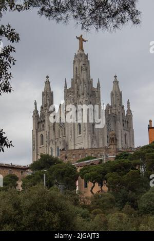 The Sagrat Cor church, on the summit of Mount Tibidabo, Barcelona Catalunya Spain Stock Photo