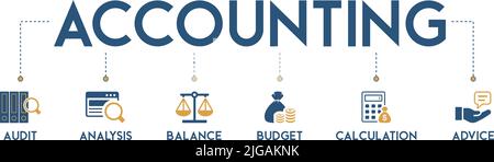 Accounting banner web icon vector illustration concept for business and finance with an icon of the audit, analysis, balance, budget, calculation Stock Vector