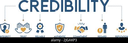 Credibility banner web icon vector illustration concept with icon of integrity, trust, reliable, authentic, commitment, regard, and reputation Stock Vector