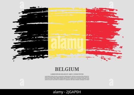 Belgium flag with brush stroke effect and information text poster, vector background Stock Vector