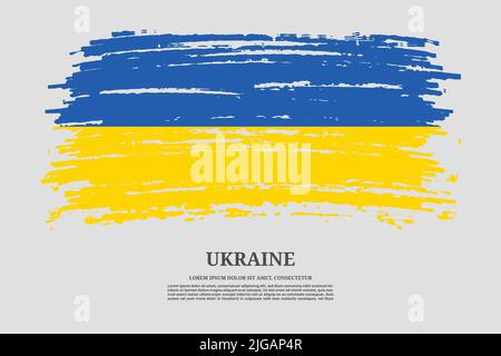Ukraine flag with brush stroke effect and information text poster, vector background Stock Vector
