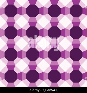 Seamless vector pattern with geometrical 3d texture on purple background. Simple optical illusion wallpaper design. Stock Vector