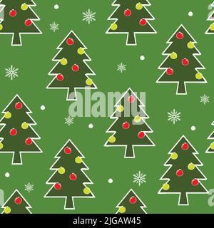 Seamless vector pattern with Christmas trees on green background. Simple winter wallpaper design. Seasonal decoration fashion textile. Stock Vector