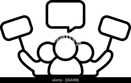 protester men with poster and bubble vector monoline icon isolated. Perfect outline symbol public demonstration strike. protest activist design Stock Vector
