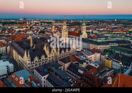 Aerial View on Marienplatz Town Hall in Munich, Germany Stock Photo