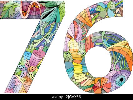 Six number Isolated zentangle illustration for coloring. Color and