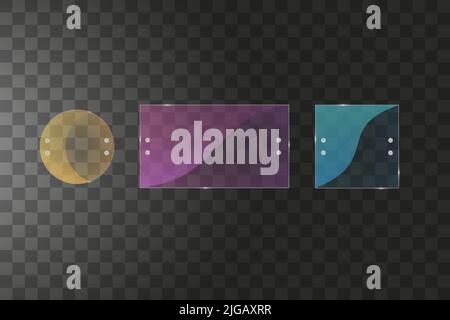 Glass plates are installed. Vector glass banners on a transparent background. Glass. Glass paintings. Color frames. Stock Vector