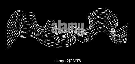 Flow from dynamic waves of dots. Black and white futuristic background, chain of nodes. Vector abstraction of flow of dynamic particles. Stock Vector