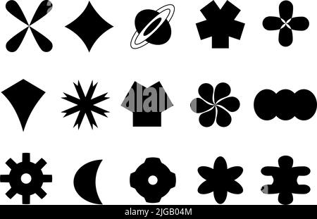 Universal trendy geometric linear shapes set. Brutalism shapes for swiss minimal style design. Set Of Cool Modern Geometric Stickers. Memphis design, Stock Vector