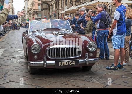 MILAN, ITALY - MAY 19, 2018: This is the Nash Healey Sports 3850 cm3 on the retro parade of Mille Miglia cars. Stock Photo