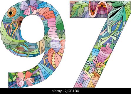 Eighty-seven number Isolated zentangle illustration for decoration Stock Vector