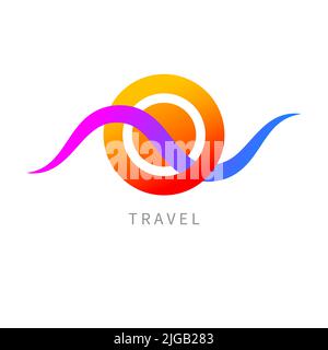 Sea and sun minimal logo. Summer landscape simple icon. Sun and wave geometric sign Stock Vector