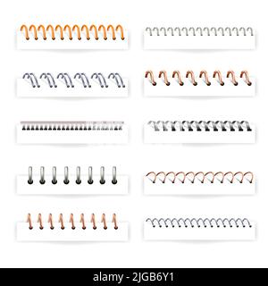 Binding spiral of notebook paper, binders set Stock Vector