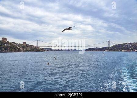 The Bosphorus Bridge connects the Asian side and the European side in Istanbul Stock Photo