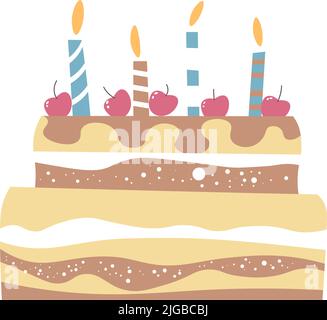 Tasty birthday cake with cherries and candles Stock Vector