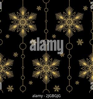 Golden seamless pattern with mandala snowflake shiny shining gold color background Stock Photo
