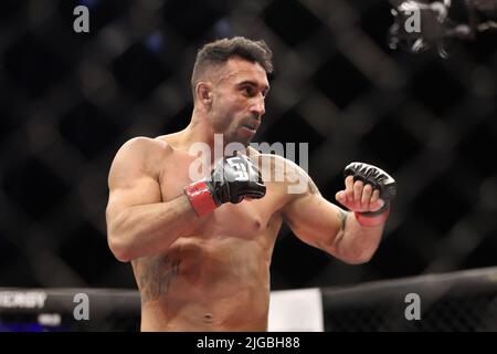 PHOENIX, AZ - JULY 8: Alfonso Leyva and Daniel Reis meet in the octagon for their Welterweight bout at LFA 135 at the Arizona Federal Theatre on July 8, 2022 in Phoenix, Arizona, United States.(Photo by Alejandro Salazar/PXImages) Stock Photo