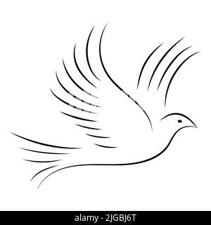 Dove symbol peace on the planet, hand drawn strokes, soaring bird logo Stock Vector