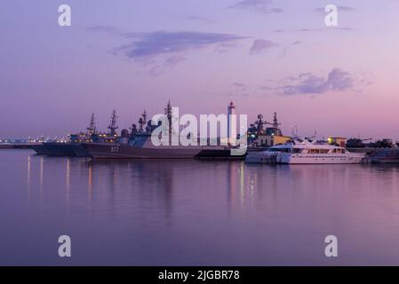 KRONSTADT, RUSSIA - JULY 27, 2019: Lily July evening in Middle Harbor Stock Photo
