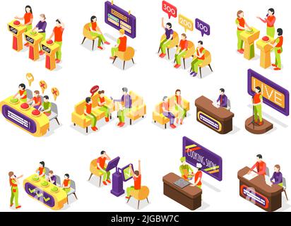 Quiz TV show icons set with choice symbols isometric isolated vector illustration Stock Vector