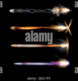 Gun flashes with smoke and fire sparkles. Pistol shots clouds, muzzle ...