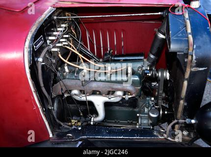 The engine of a 1924 Ford Model T on display at a Fourth of July car show in Santa Fe, New Mexico. Stock Photo