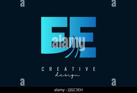 Creative blue letter EE e logo with leading lines and road concept design. Letters with geometric design. Vector Illustration with letter and creative Stock Vector