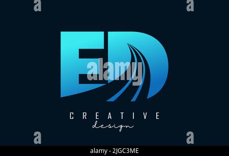 Creative blue letter ED e d logo with leading lines and road concept design. Letters with geometric design. Vector Illustration with letter and creati Stock Vector
