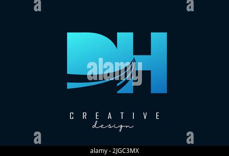 Creative blue letter Dh d h logo with leading lines and road concept design. Letters with geometric design. Vector Illustration with letter and creati Stock Vector