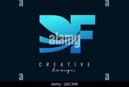 Creative blue letter Df d f logo with leading lines and road concept design. Letters with geometric design. Vector Illustration with letter and creati Stock Vector