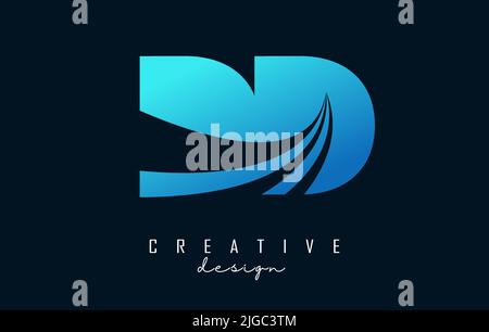 Creative blue letter Dd d logo with leading lines and road concept design. Letters with geometric design. Vector Illustration with letter and creative Stock Vector